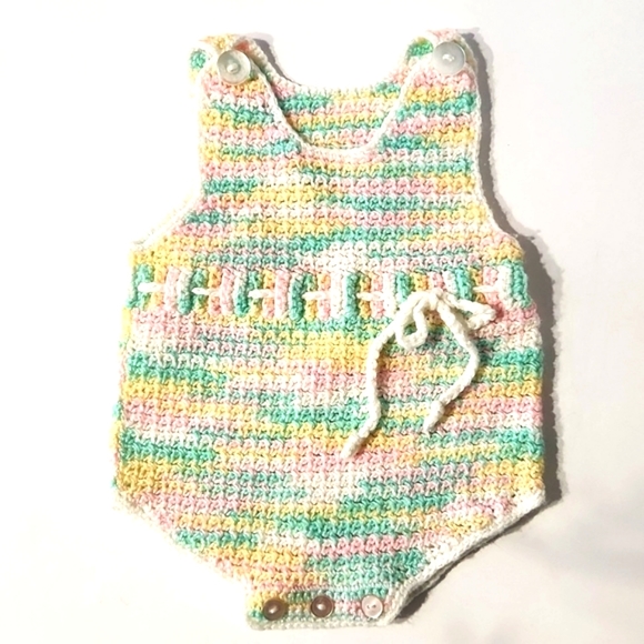 Hand Crafted Other - Knitted Spring Variegated Pastel Baby Romper